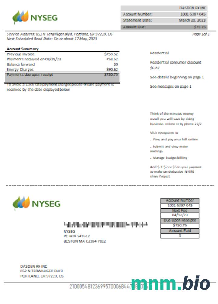 Boston NYSEG electricity rachunek za usługi komunalne